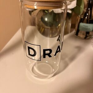 Clear Glass drinking with Wooden Lid - “drama”